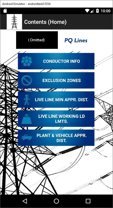Screenshot of main page of 'PQ Lines' mobile app