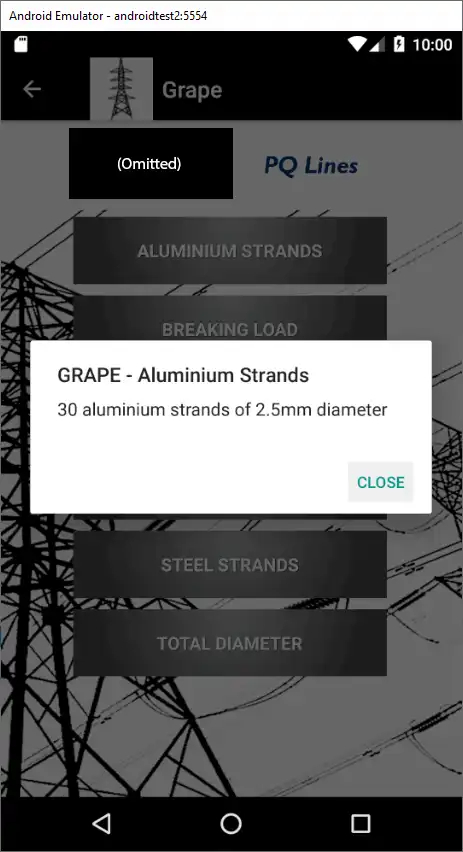 Screenshot of sub-page of 'PQ Lines' mobile app