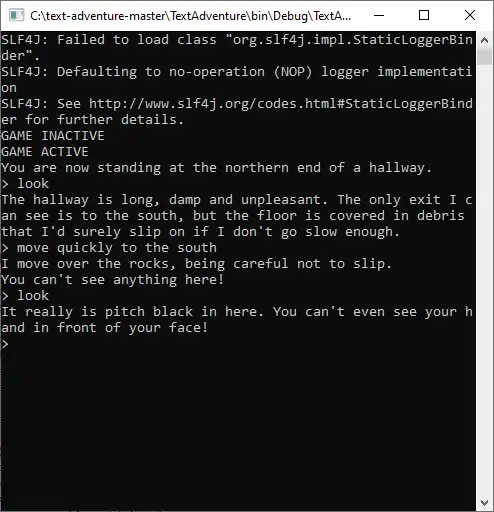 Screenshot example of console 'Text Adventure' game app